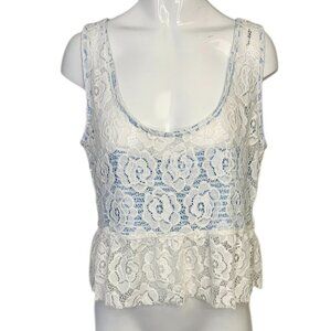 Anthropologie Maeve Lace Overlay Cropped Top Size Large Layer Look Floral NWT